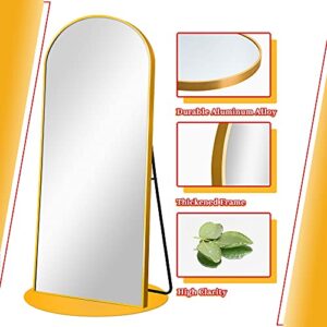 NeuType Arched Full Length Mirror Standing Hanging or Leaning Against Wall, Oversized Large Bedroom Mirror Floor Mirror Dressing Mirror, Aluminum Alloy Thin Frame, Gold, 71"x32"