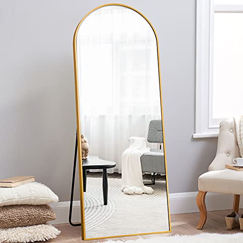 NeuType Arched Full Length Mirror Standing Hanging or Leaning Against Wall, Oversized Large Bedroom Mirror Floor Mirror Dressing Mirror, Aluminum Alloy Thin Frame, Gold, 71"x32"