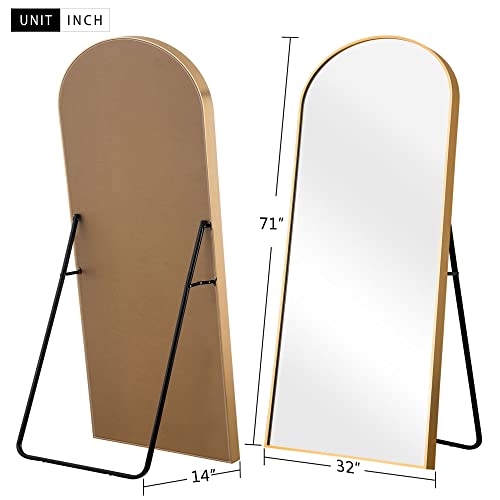 NeuType Arched Full Length Mirror Standing Hanging or Leaning Against Wall, Oversized Large Bedroom Mirror Floor Mirror Dressing Mirror, Aluminum Alloy Thin Frame, Gold, 71"x32"