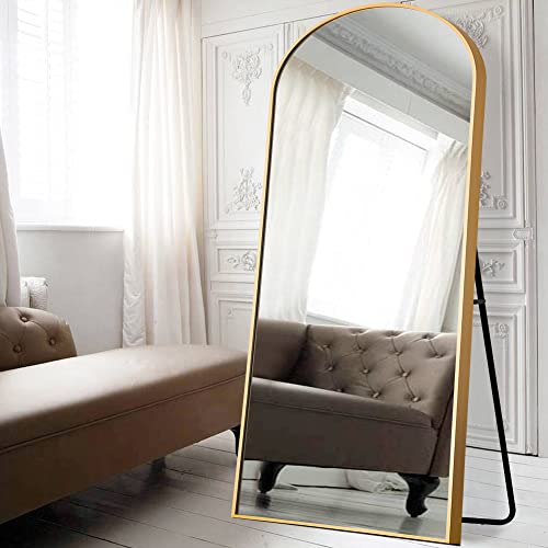 NeuType Arched Full Length Mirror Standing Hanging or Leaning Against Wall, Oversized Large Bedroom Mirror Floor Mirror Dressing Mirror, Aluminum Alloy Thin Frame, Gold, 71"x32"