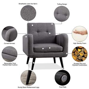 Accent Chairs for Living Room, Living Room Chairs, Mid Century Modern Fabric Chairs, Arm Chairs, Dark Gray, Set of 1