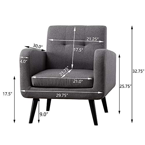 Accent Chairs for Living Room, Living Room Chairs, Mid Century Modern Fabric Chairs, Arm Chairs, Dark Gray, Set of 1