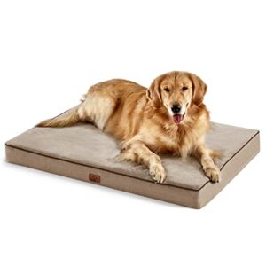 bedsure orthopedic dog bed for extra large dogs – xl memory foam waterproof dog bed pillow for crate with removable washable cover and nonskid bottom – plush flannel fleece top pet bed, khaki