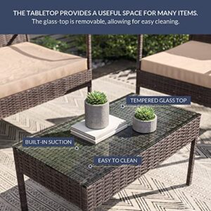 BELLEZE Patio Furniture Set 4 Pieces Outdoor Furniture Rattan Chairs and Table Wicker Sofa Garden Conversation Bistro Sets with Cushions for Porch Yard Pool or Backyard, Brown