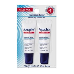 aquaphor lip repair – soothe dry, chapped lips – two .35 oz. tubes