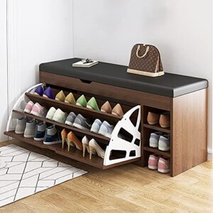 yq whjb shoe storage bench with hidden shoe rack,leather entryway shoe bench seat shoe organizer shoe cabinet,modern entry decorative furniture-b-brown 100x30x51cm(39x12x20inch)