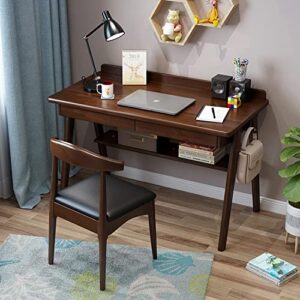 Solid Wood Writing Desk, 47" Mid-Century Modern Walnut Desk, Home Office Computer Desk with 2 Drawers and Storage Shelf, Laptop Desk, Study Table, Work Desk Station