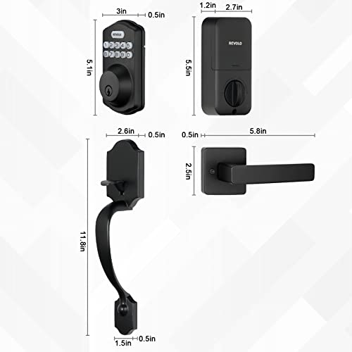 Revolo Electronic Keypad Deadbolt, Keyless Entry Door Lock, Keyed Entry, Auto Lock, Door Lock with Handle, Front Door Handle Sets, Anti-Peeking Password