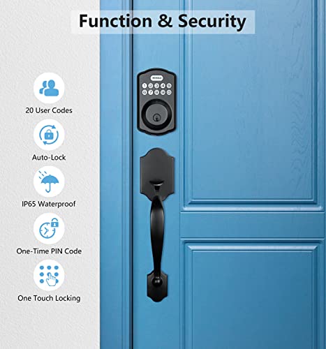Revolo Electronic Keypad Deadbolt, Keyless Entry Door Lock, Keyed Entry, Auto Lock, Door Lock with Handle, Front Door Handle Sets, Anti-Peeking Password