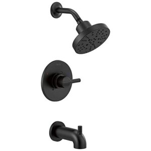 delta faucet nicoli 14 series single-handle tub and shower trim kit, shower faucet with 5-spray h2okinetic shower head, matte black 144749-bl (shower valve included)