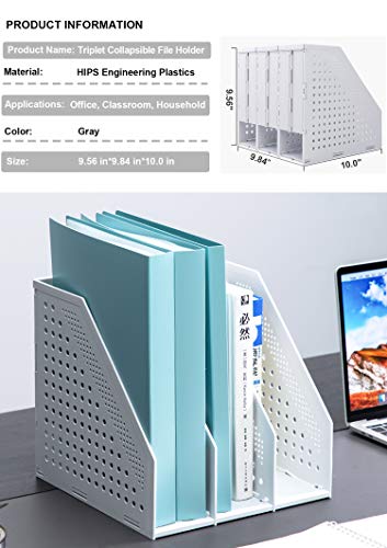 Leven/Deli Collapsible Magazine File Holder/Desk Organizer for Office Organization and Storage with 3 Vertical Compartments
