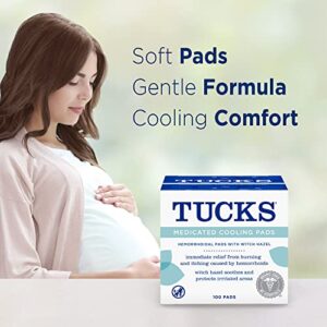 TUCKS Medicated Cooling Pads, 100 Count – Hemorrhoid Pads with Witch Hazel, Cleanses Sensitive Areas, Protects from Irritation, Hemorrhoid Treatment, Medicated Pads Used By Hospitals