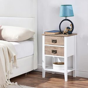 VECELO Nightstands Set of 2 End/Side Tables for Living Room Bedroom Bedside, Vintage Accent Furniture Small Space, Solid Wood Legs, Two Drawers, White & Oak