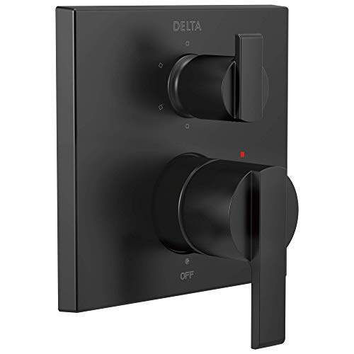 DELTA FAUCET T24967-BL Angular Modern Monitor 14 Series Valve 6-Setting Integrated Shower Trim with Diverter, Matte Black, (Valve Not Included)