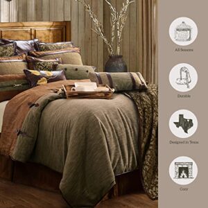 Paseo Road by HiEnd Accents | Highland Lodge Rustic Bedding 5 Piece Super King Size Comforter Set, Green Brown Jacquard Western Bedding, Cabin Comforter Set with Bed Skirt, Shams, Accent Pillow