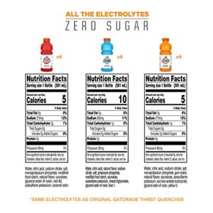 Gatorade G Zero Thirst Quencher, 3 Flavor Variety Pack, 20oz Bottles (12 Pack)