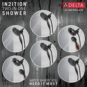 Delta Faucet Arvo 14 Series Single-Handle Shower Faucet, Shower Trim Kit with 4-Spray In2ition 2-in-1 Dual Hand Held Shower Head with Hose, Matte Black 142840-BL-I (Valve Included)