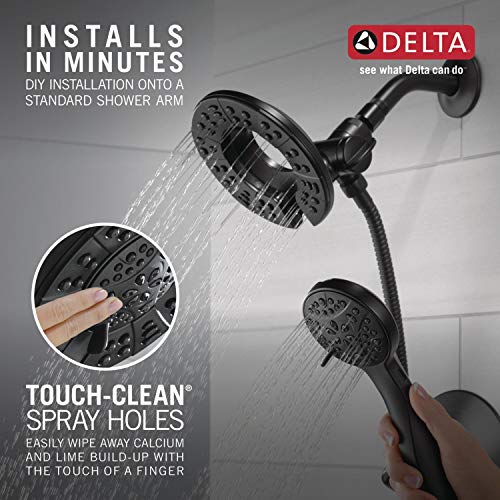 Delta Faucet Arvo 14 Series Single-Handle Shower Faucet, Shower Trim Kit with 4-Spray In2ition 2-in-1 Dual Hand Held Shower Head with Hose, Matte Black 142840-BL-I (Valve Included)