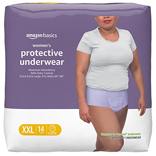 Amazon Basics Incontinence & Postpartum Underwear for Women, Maximum Absorbency, 2X Large, 14 Count, 1 Pack (Previously Solimo)