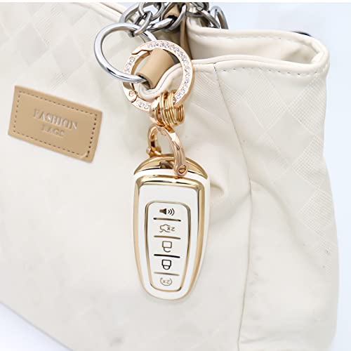 WSAuto Key Fob Cover with Metal Keychain Compatible with Ford C-Max Edge Escape Expedition Explorer Flex Focus Taurus Lincoln MKS MKT MKX Navigator Accessories Soft TPU Protection Case Shell White