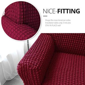 NICEEC Sofa Slipcover Red Sofa Cover 1 Piece Easy Fitted Sofa Couch Cover Universal High Stretch Durable Furniture Protector with Skirt Country Style (3 Seater Wine Red), Large