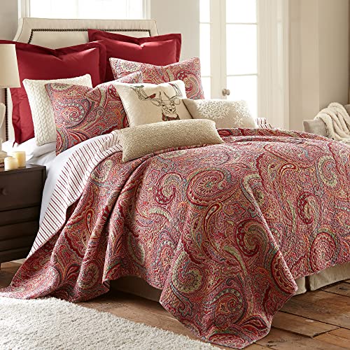 Levtex Home Spruce Red Quilt Set - Full/Queen Quilt + Two Standard Pillow Shams - Paisley Pattern in Burgundy, Red, Tan, Grey -Quilt Size (88 x 92) and Pillow Sham Size (26 x 20Ó)- Reversible -Cotton