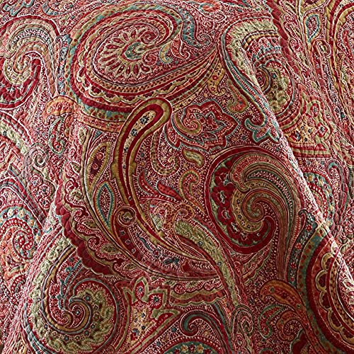 Levtex Home Spruce Red Quilt Set - Full/Queen Quilt + Two Standard Pillow Shams - Paisley Pattern in Burgundy, Red, Tan, Grey -Quilt Size (88 x 92) and Pillow Sham Size (26 x 20Ó)- Reversible -Cotton