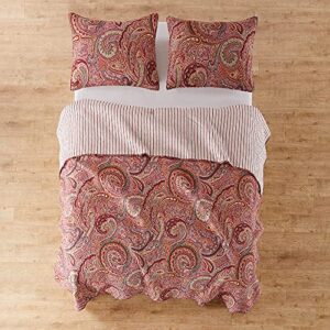 Levtex Home Spruce Red Quilt Set - Full/Queen Quilt + Two Standard Pillow Shams - Paisley Pattern in Burgundy, Red, Tan, Grey -Quilt Size (88 x 92) and Pillow Sham Size (26 x 20Ó)- Reversible -Cotton