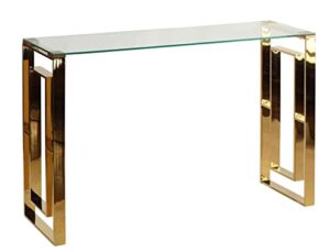 cortesi home laila console table stainless steel glass, 47″ wide, gold,clear