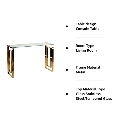 Cortesi Home Laila Console Table Stainless Steel Glass, 47" Wide, Gold,Clear