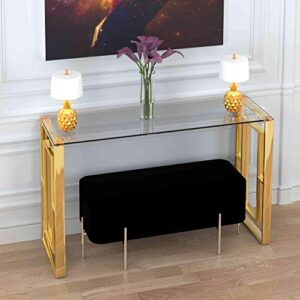 Cortesi Home Laila Console Table Stainless Steel Glass, 47" Wide, Gold,Clear