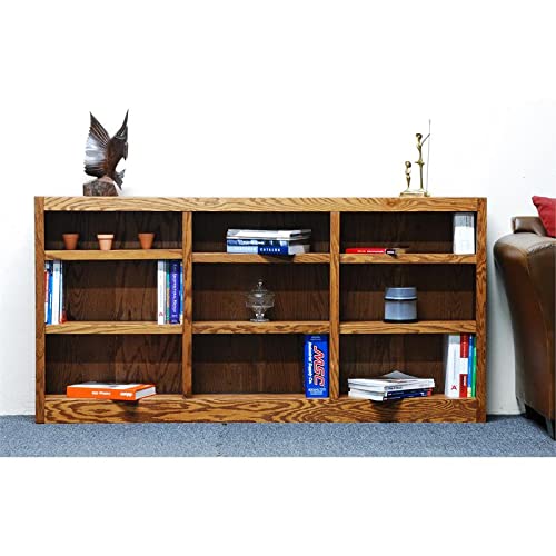 Traditional 36" Tall 9-Shelf Triple Wide Wood Bookcase in Dry Oak