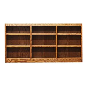 Traditional 36" Tall 9-Shelf Triple Wide Wood Bookcase in Dry Oak