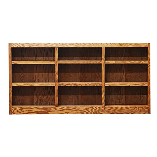 Traditional 36" Tall 9-Shelf Triple Wide Wood Bookcase in Dry Oak