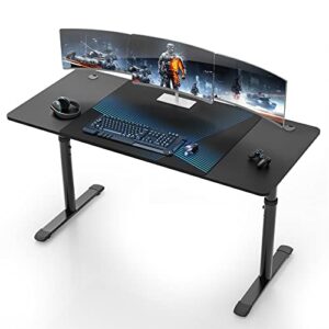 it’s_organized gaming desk 60 inch large manual height adjustable black gaming computer desk, home office standing table long computer sturdy executive workstation for 3 monitors with free mouse pad