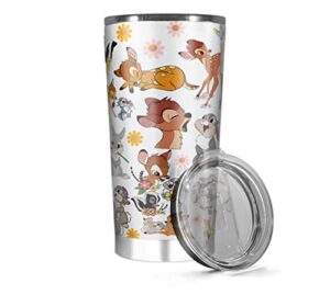 stainless steel tumbler insulated 20oz 30oz bambi wine iced tea cup cold hot coffee tea cup hot funny travel cups travel mug coffee cup suit for home office travel, white