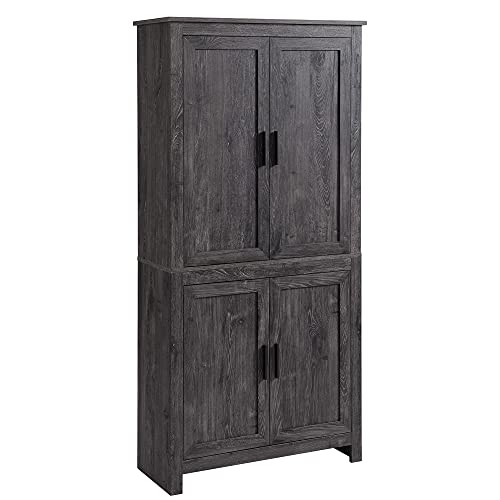 HOMCOM 64" 4-Door Kitchen Pantry, Freestanding Storage Cabinet with 3 Adjustable Shelves for Kitchen, Dining or Living Room, Grey