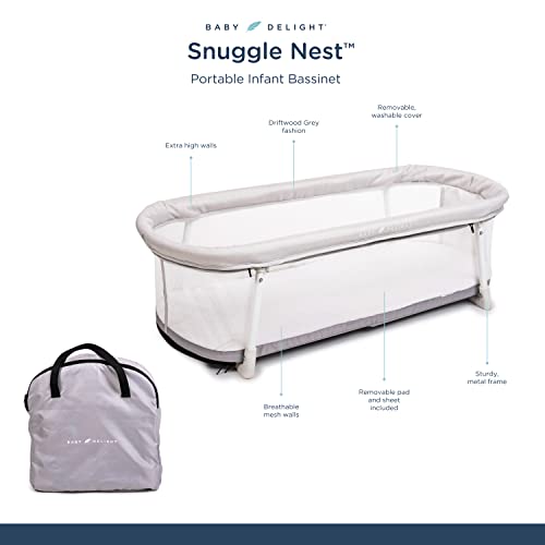 Baby Delight Snuggle Nest Bassinet | Portable Baby Bed | for Infants 0 – 5 Months | Driftwood Grey