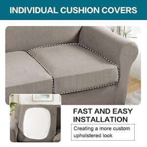 4 Piece Sofa Covers For 3 Cushion Couch Sofa Slipcover Soft Couch Cover For Dogs-Washable Sofa Furniture Covers With 3 Individual Cushion Covers, Feature Thick Jacquard Fabric (3 Cushion Sofa, Taupe)