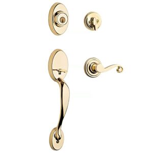 kwikset 800cexll l03 smt cp chelsea single cylinder handle set with lido lever featuring smartkey, lifetime polished brass