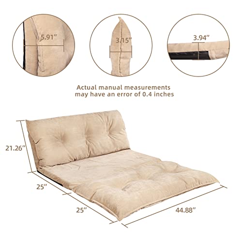 Sucrever Floor Sofa Chair with Adjustable 6-Position and 2 Pillows for Adults, Folding Lazy Sofa Sleeper Bed Couch for Reading or Gaming, Chaise Lounge Chair for Bedroom Living Room, Beige