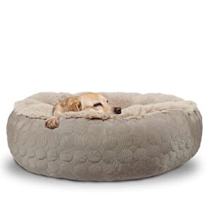 hachikitty dog donut bed calming bed donut round, fluffy dog bed medium large dogs, cooling warming soft dog cushion bed, double sided available donut bed with warm & cool sides(x-large, taupe)