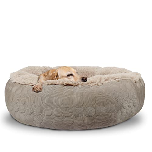 HACHIKITTY Dog Donut Bed Calming Bed Donut Round, Fluffy Dog Bed Medium Large Dogs, Cooling Warming Soft Dog Cushion Bed, Double Sided Available Donut Bed with Warm & Cool Sides(X-Large, Taupe)