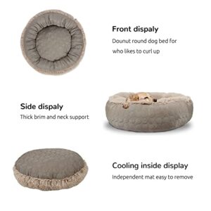 HACHIKITTY Dog Donut Bed Calming Bed Donut Round, Fluffy Dog Bed Medium Large Dogs, Cooling Warming Soft Dog Cushion Bed, Double Sided Available Donut Bed with Warm & Cool Sides(X-Large, Taupe)