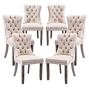 qtivii velvet dining chairs set of 6, tufted dining room chairs with button back, nailhead trim, upholstered dining chairs for kitchen, bedroom, restaurant (beige)
