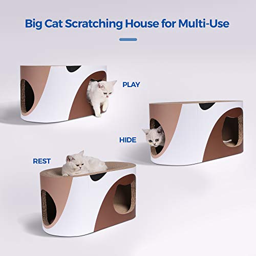 MSBC Big Cat Scratcher Lounge, Corrugated Cardboard Cat Scratcher House with Hole, Large Scratching Lounger Sofa Bed, Cat Scratching Pad for Indoor Cats as Furniture Protector, Cat Training Toy