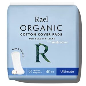 rael incontinence pads for women, organic cotton cover – postpartum essential, heavy absorbency, bladder leak control, 4 layer core with leak guard technology, long length (ultimate, 40 count)