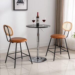 Amadi Counter Stools Rattan Back Dining Chair,Indoor Faux Leather Bar Stools Set of 4,Armless Dining Chairs with Rattan Backrest,Modern Metal Counter Height Barstools for Home Whiskey Brown,24"