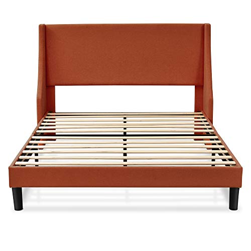 Allewie Queen Bed Frame, Platform Bed Frame Queen Size with Upholstered Headboard, Modern Deluxe Wingback, Wood Slat Support, Mattress Foundation, Burnt Orange