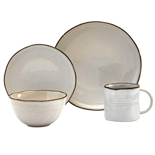 Tabletops Gallery Speckled Farmhouse Collection- Stoneware Dishes Service for 4 Dinner Salad Appetizer Dessert Plate Bowls, 16 Piece Geneva Dinnerware Set